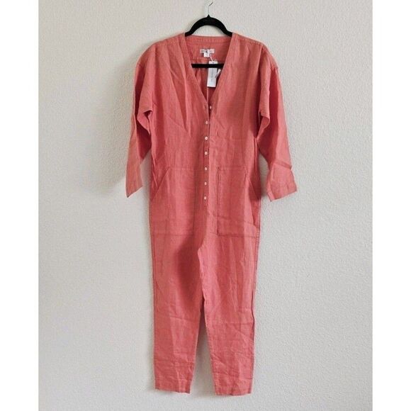 OUTERKNOWN Women's Linen Retrograde Jumpsuit in Coral Size XS Lightweight New - Picture 7 of 7
